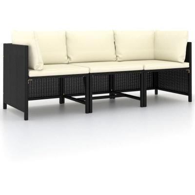 VIDAXL  canap&eacute; de jardin &agrave; 3 places avec coussins noir r&eacute;sine tress&eacute;e 313513