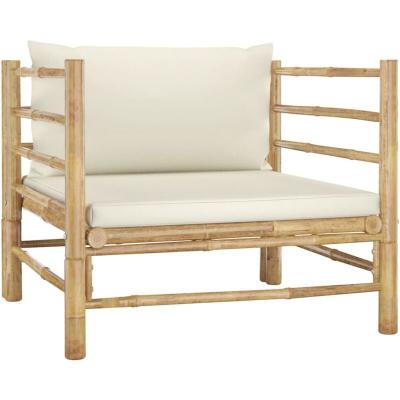 VIDAXL Canap&eacute; de jardin avec coussins blanc cr&egrave;me Bambou  Blanc