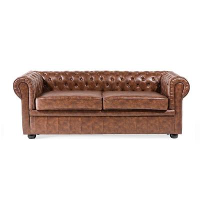 BELIANI Canap&eacute; 3 places chesterfield cuir pu marron dor&eacute; 13530 