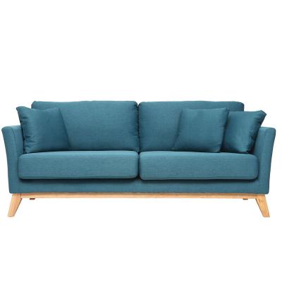 MILIBOO Canap&eacute; scandinave 3 places bleu canard d&eacute;houssable pieds bois OSLO