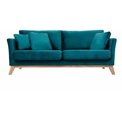 MILIBOO  - Canap&eacute; scandinave 3 places d&eacute;houssable velours bleu p&eacute;trole OSLO