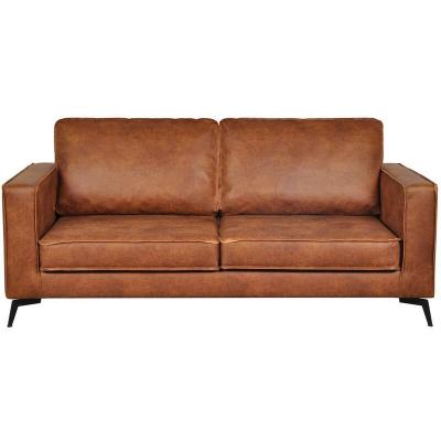 MILIBOO Canap&eacute; vintage 3 places cuir marron cognac aspect vieilli et m&eacute;tal noir SONNY