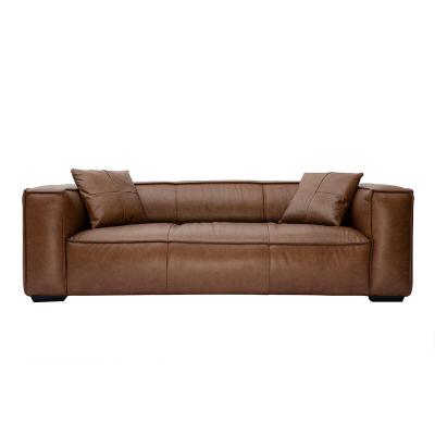 MILIBOO  Canap&eacute; Vintage 3 Places Cuir Marron et Bois Noir Cobain