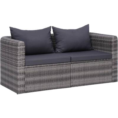 VIDAXL Canap&eacute; de jardin 2 places r&eacute;sine tress&eacute;e et tissu gris sharu 44162