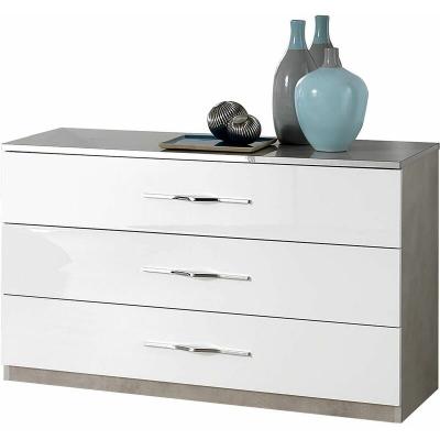 CELIAN - Commode 3 Tiroirs Blanc et Effet B&eacute;ton - Altobuy