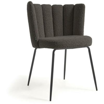 Kave Home - Chaise Aniela bouclette noir et m&eacute;tal peint noir - Noir