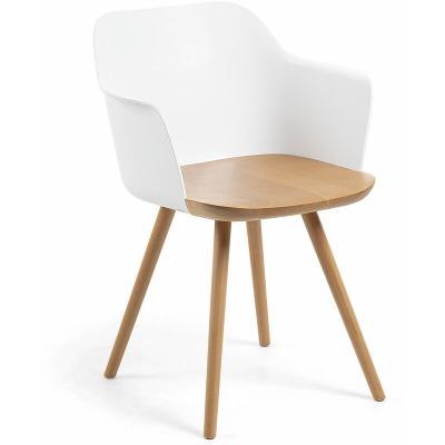 Kave Home - Chaise Bjorg blanche et bois de h&ecirc;tre massif - Blanc