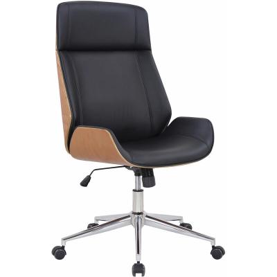 CLP - Fauteuil de bureau Varel en similicuir avec coque de si&egrave;ge en bois nature/noir