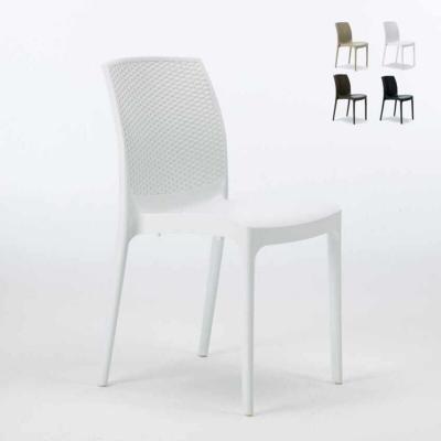 GRAND SOLEIL Chaise de Jardin Poly-rotin caf&eacute; bar glaciers empilable Boheme  Couleur: Blanc