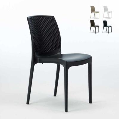 GRAND SOLEIL Chaise de Jardin Poly-rotin caf&eacute; bar glaciers empilable Boheme  Couleur: Noir