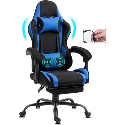GENERIQUE Chaise Gaming en tissu avec repose-pieds et massage bleu