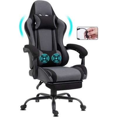 GENERIQUE Chaise Gaming en tissu avec repose-pieds et massage gris fonc&eacute;