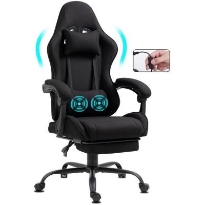 DELMAN Chaise Gaming en tissu avec repose-pieds et massage noir