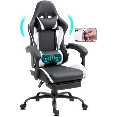 GENERIQUE Chaise Gaming ergonomique avec repose-pieds et massage blanc