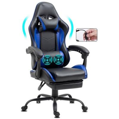 GENERIQUE Chaise Gaming ergonomique avec repose-pieds et massage bleu