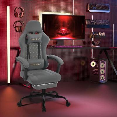 Chaise gaming massante,fauteuil gamer,avec soutien lombaire massant,tissu technique,gris+jaune 