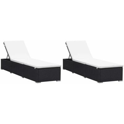 VIDAXL Chaises longues avec coussins 2 pcs r&eacute;sine tress&eacute;e noir 277088
