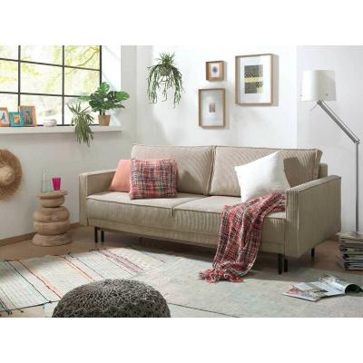 LISA DESIGN Canap&eacute; droit convertible 3 places Velours c&ocirc;tel&eacute; Beige