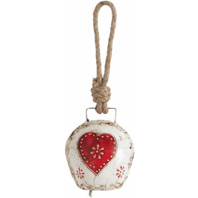 Aubry Gaspard - Cloche en m&eacute;tal vieilli avec coeur rouge - Blanc