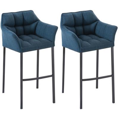 Lot 2 tabourets de bar damaso en tissu avec support &agrave; 4 pieds , bleu/noir