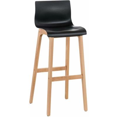 CLP Tabouret de bar Hoover Assise en Plastique Pi&egrave;tement Bois Nature , Noir