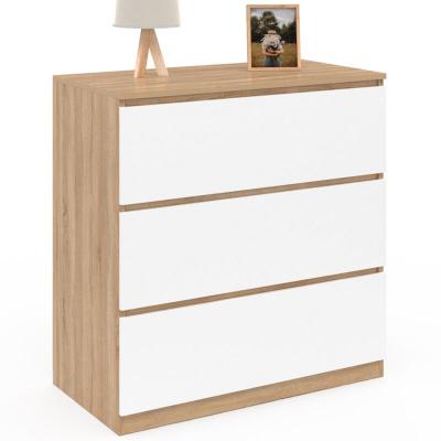 Commode 3 tiroirs TOMI 78 cm fa&ccedil;on h&ecirc;tre et blanc