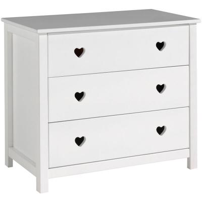 AMORI Commode de chambre en pin massif et MDF 90 cm - Blanc laqu&eacute; 
