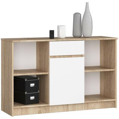 Commode akord b17 ch&ecirc;ne sonoma 120 cm 1 porte 1 tiroir fa&ccedil;ade blanche 6 &eacute;tag&egrave;res 120x40x77 cm