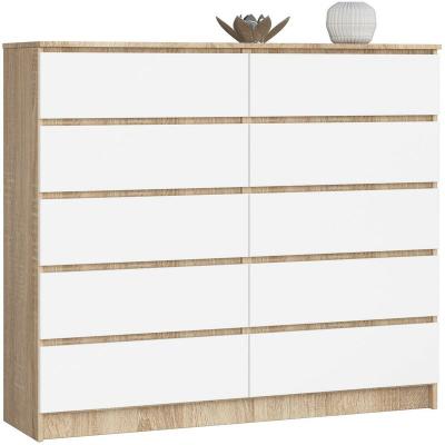 Akord - Commode K140 Ch&ecirc;ne Sonoma 138 cm 10 tiroirs fa&ccedil;ade Blanche 138x40x121 cm