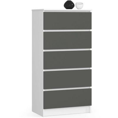 Commode AKORD K60 Blanche 60 cm 5 tiroirs fa&ccedil;ade Gris Graphite 60x40x121 cm
