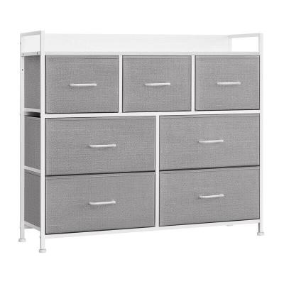 Commode de Chambre - SONGMICS - 7 Tiroirs en Tissu - Gris Tourterelle et Blanc Nuage