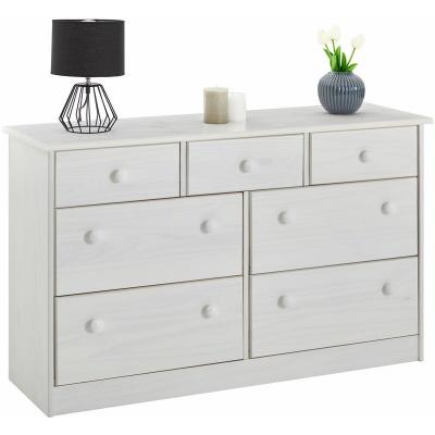 Commode en pin RONDO, 3+4 tiroirs lasur&eacute; blanc 