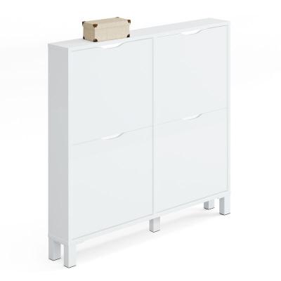 Commode meuble &agrave; chaussures 4 portes blanc brillant - hauteur 98 x longueur 97 x profondeur 17 cm