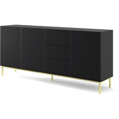 Commode ravenna b 200 cm 3d3s avec cutter noir mat + cadre