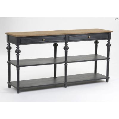 Console &agrave; drapier en bois 2 tiroirs 2 tablettes L160