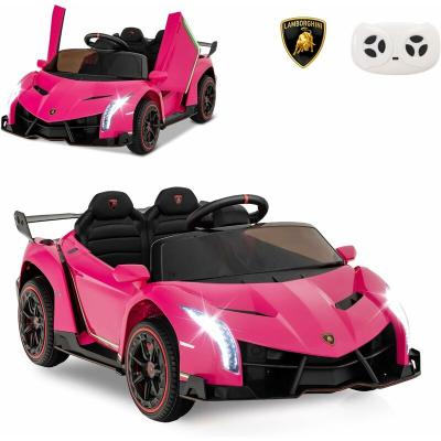 COSTWAY 12V Lamborghini Voiture Electrique Enfants avec T&eacute;l&eacute;commande 2,4G Rose