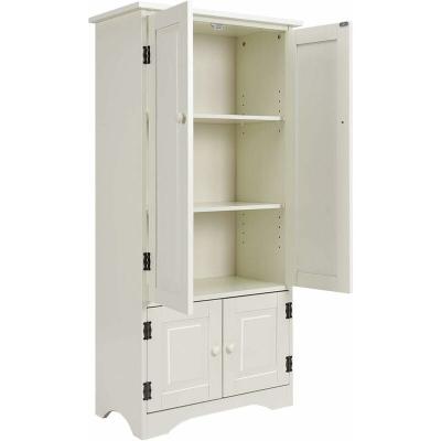Armoire de Rangement Vintage COSTWAY en MDF avec 2 &Eacute;tag&egrave;res R&eacute;glables - Blanc