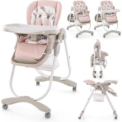 COSTWAY Chaise Haute pour B&eacute;b&eacute; -  - Pliante, R&eacute;glable, avec Plateau Repas Amovible - Rose