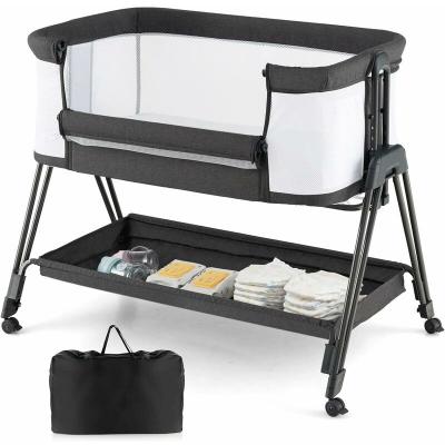 COSTWAY Lit Cododo Berceau B&eacute;b&eacute; Avec Matelas -  - 4 Roues Verrouillables - 7 Hauteurs R&eacute;glables - 9kg