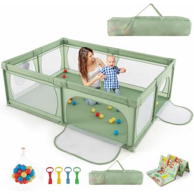 COSTWAY  Parc B&eacute;b&eacute; avec Tapis Pliable en XPE sans BPA Tissu Oxford 206&times;147&times;685cm avec 2 Compartiments 50 Balles Oc&eacute;aniques Sac Vert 