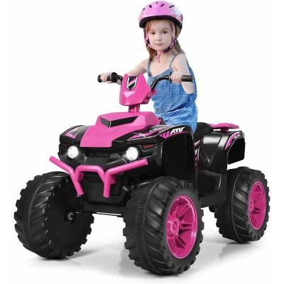 COSTWAY  Quad &Eacute;lectrique 12v Pour Enfants 3-7 Ans, Avec Lumi&egrave;re, Musiques Et Histoires, 104x67x74cm, Rose