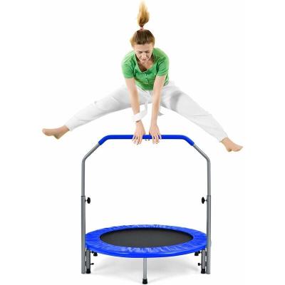 COSTWAY Trampoline de Fitness Pliable 101 cm avec Main Courante en Mousse Hauteur R&eacute;glable sur 4 Niveaux Charge 150 kg pour Adultes