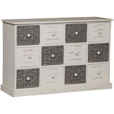 Commode 12 tiroirs changmay bois gris et blanc