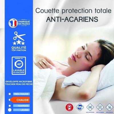 UNIVERS DECOR Couette protection totale anti acariens 400 gr/m&sup2; 220 x 240 cm pour lit 2 places 140 x 190 cm &agrave; 160 x 200 cm