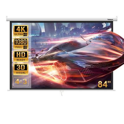TODECO &Eacute;cran de projection 84 pouces, manuel enroulable, fixation mur ou plafond, pour home cin&eacute;ma et entreprise, 128 x 170 cm, formats 4:3, hd 4k 3d 