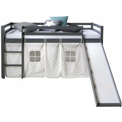 DECOSHOP26 Lit mezzanine pour enfant 90x200cm avec &eacute;chelle toboggan en bois gris avec tissu &eacute;toile - gris