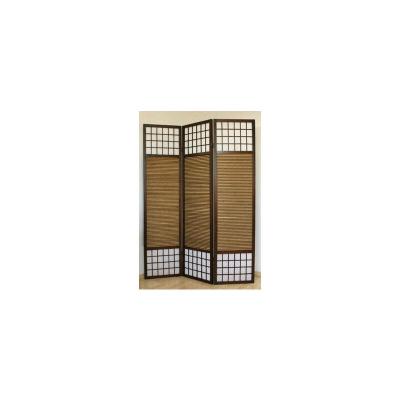 Paravent 3 panneaux marron en bois et bambou 132 x175 cm PAR06009