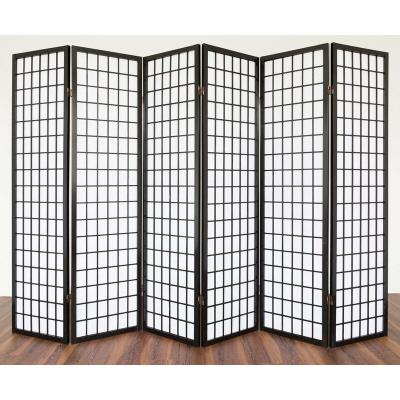 Paravent 6 panneaux en bois noir et papier riz 175x264cm par06048