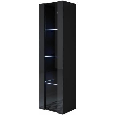 Armoire haute suspendue avec porte rabattable en PMMA et m&eacute;lamin&eacute; noire Leiko Domensino