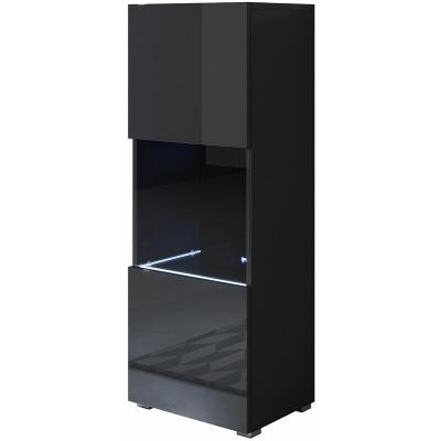 Vitrine au sol avec porte rabattable en PMMA et m&eacute;lamin&eacute; noir brillant Leiko Domensino